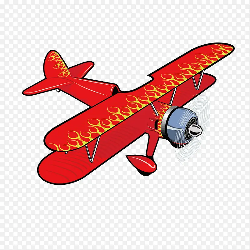 红色火焰涂装老式双翼飞机
