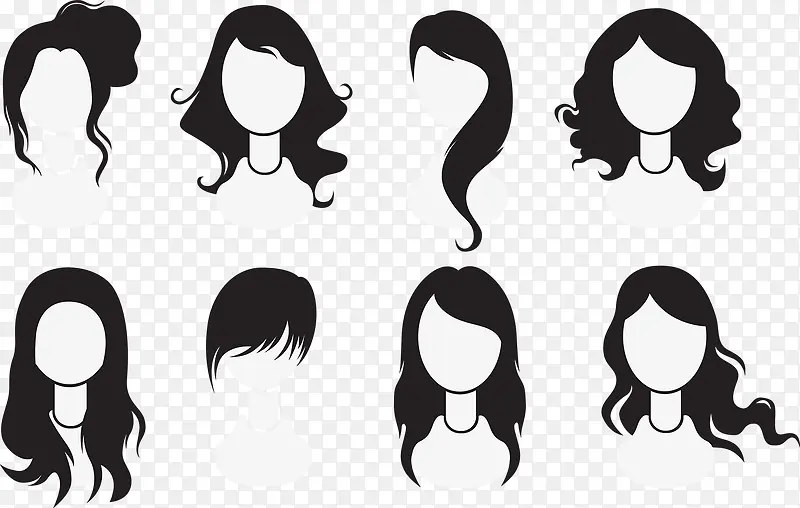 黑白女性头像发型矢量图