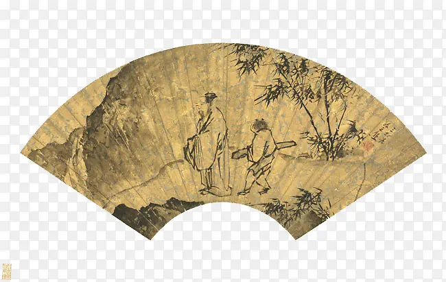 竹下抱琴扇面