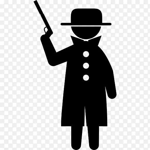 犯罪与枪上的大衣和帽子图标