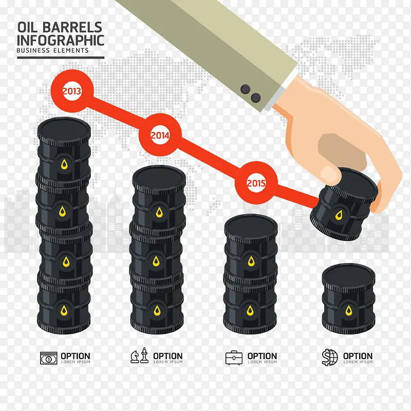 矢量油桶与商务手势信息图表