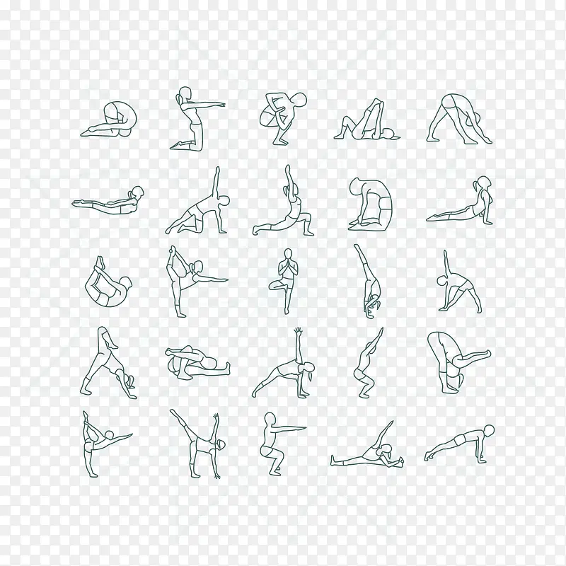 25款简洁线条瑜伽姿势矢量图