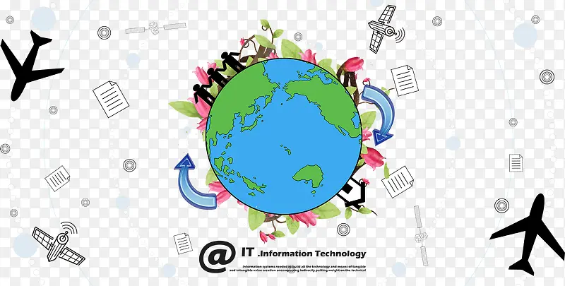 地球和飞机卫星插画