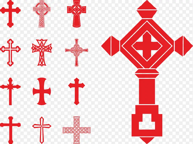 各种款式十字架红色矢量图