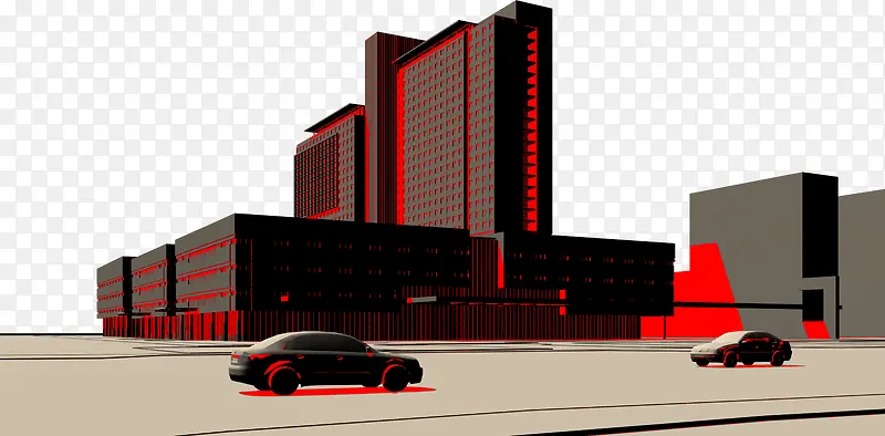 红色建筑大楼医院