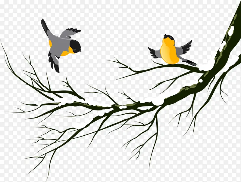 黑色简约树枝小鸟装饰图案