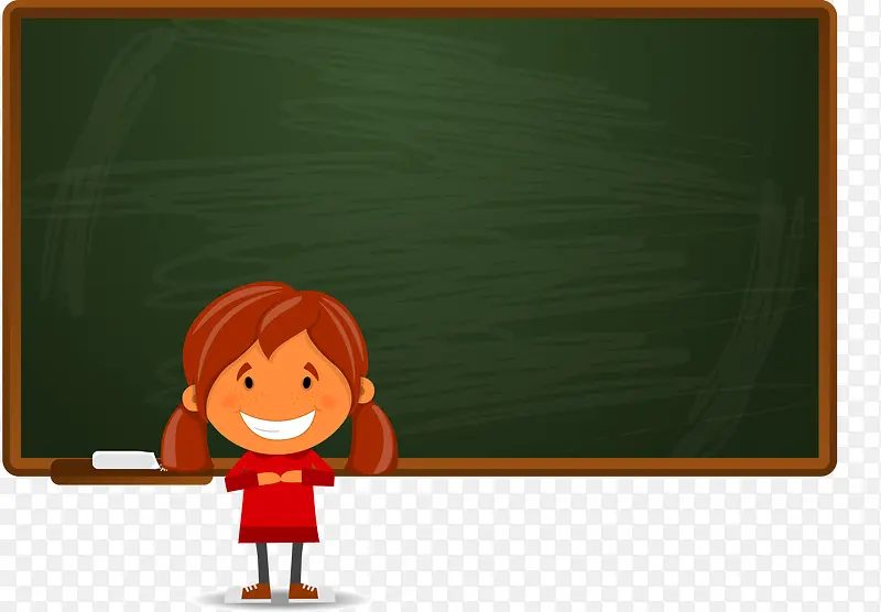 矢量手绘站在黑板前的小女孩