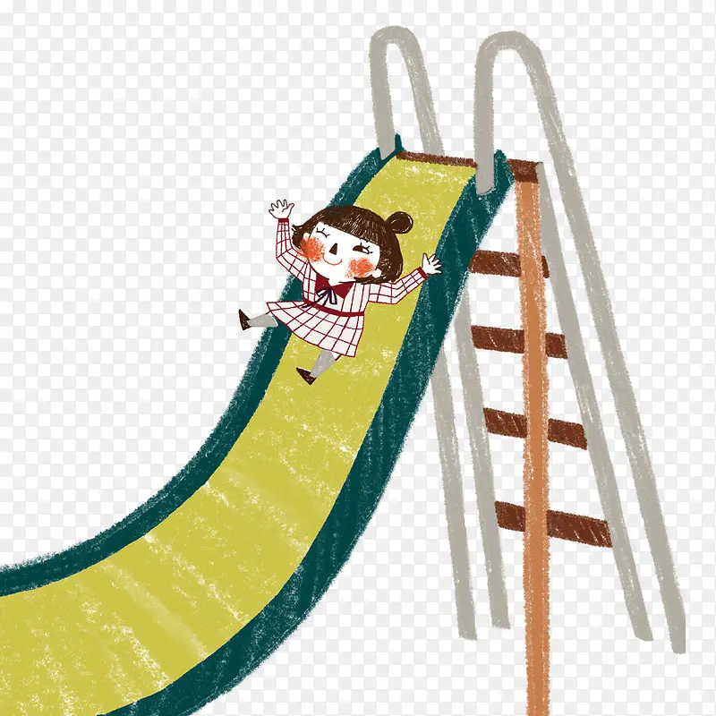 卡通女孩玩滑梯