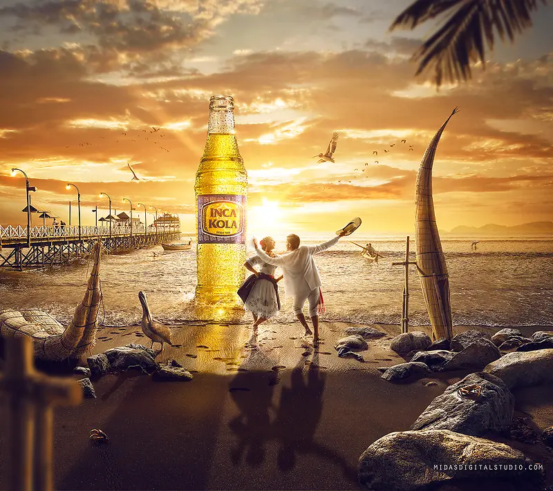 海滩啤酒金色海报背景