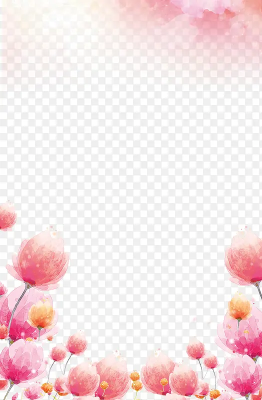 小清新手绘粉红花朵边框