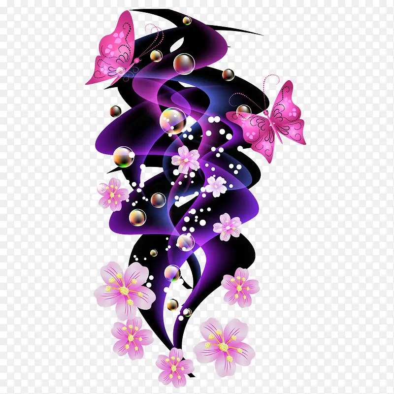 创意紫色蝴蝶花朵素材