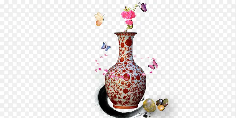 中国风红色花纹瓷瓶
