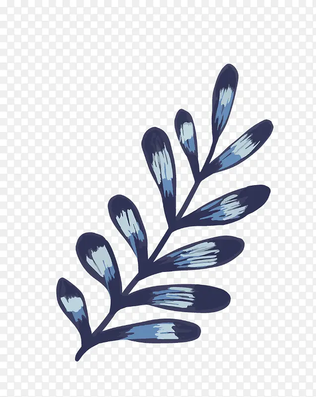 蓝色手绘树叶装饰图案