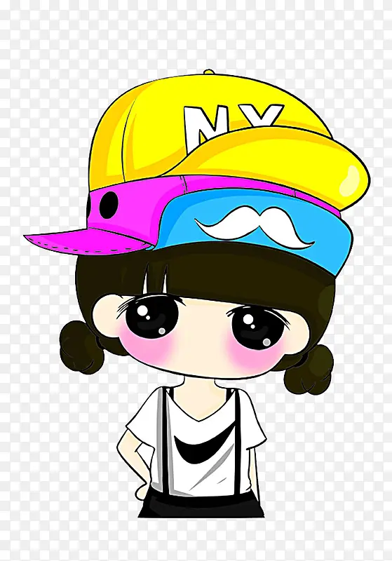 带三个帽子的小女孩