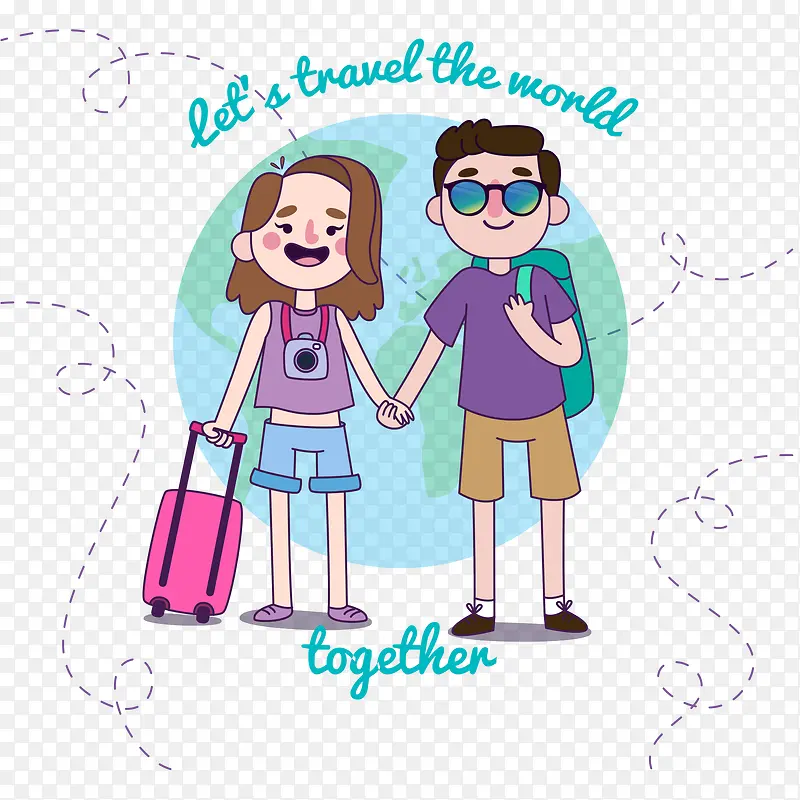 情侣旅行插画
