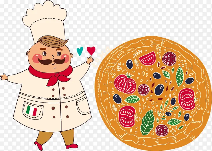 厨师和披萨矢量图