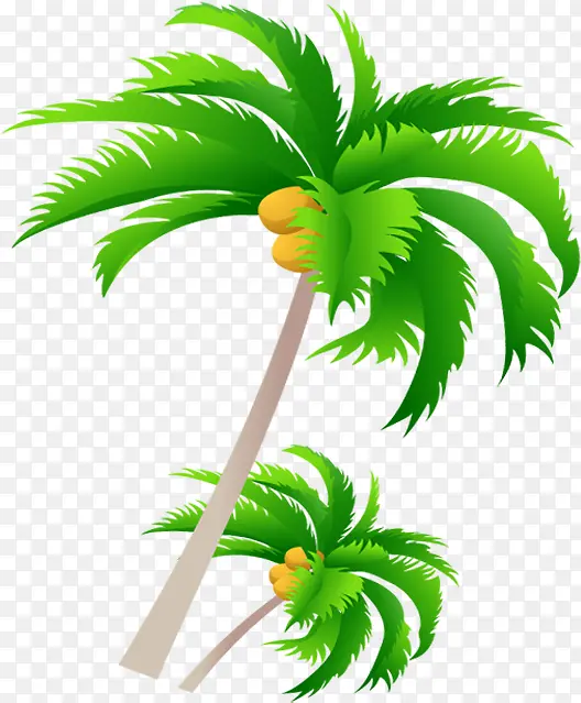 卡通夏日设计沙滩椰子树效果