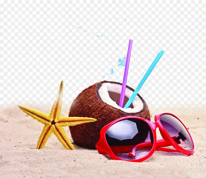 沙滩海边效果椰子海星
