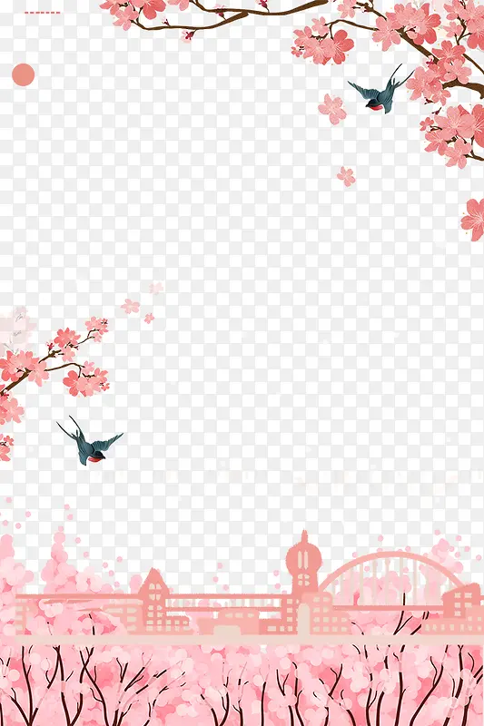 浪漫粉色樱花装饰边框