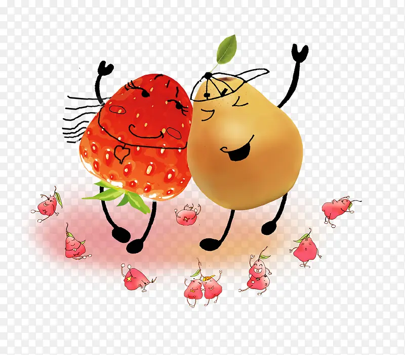 卡通手绘可爱水果舞蹈插画