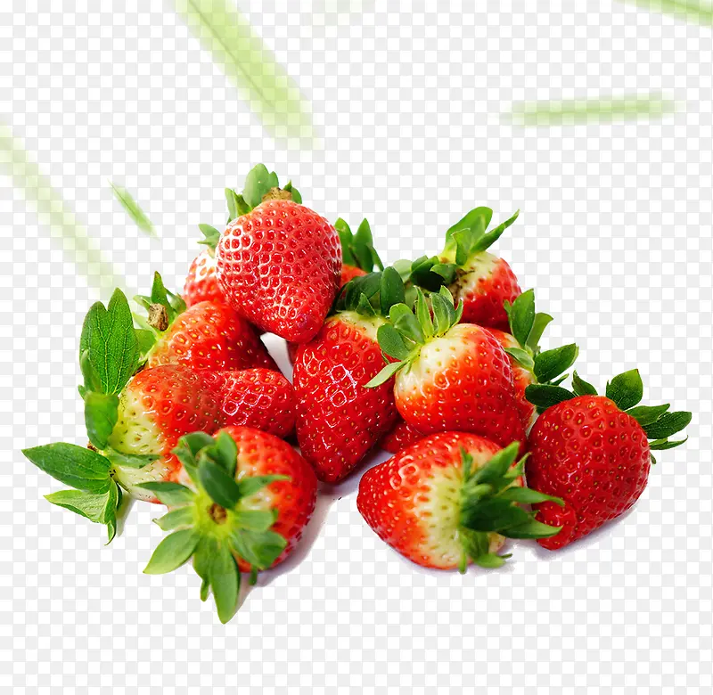 免抠红色新鲜草莓绿叶装饰
