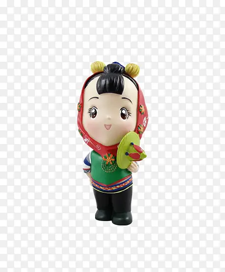 手拿绿色小草帽的惠安女孩