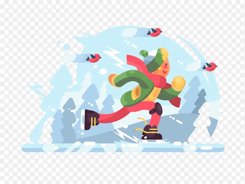 滑雪男孩插画素材