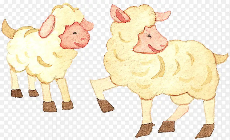 手绘两只小羊