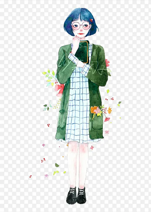 时尚小清新女孩手绘素材PNG图片素材下载_图片编号ybazljab-免抠素材网