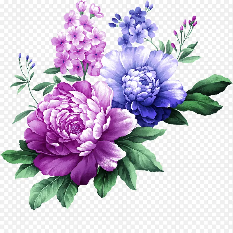 紫色中式文艺花朵装饰