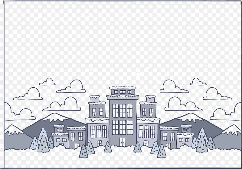 蓝色冬季小镇街景