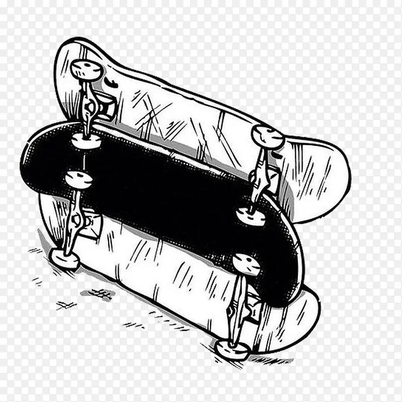 卡通手绘滑板剪影