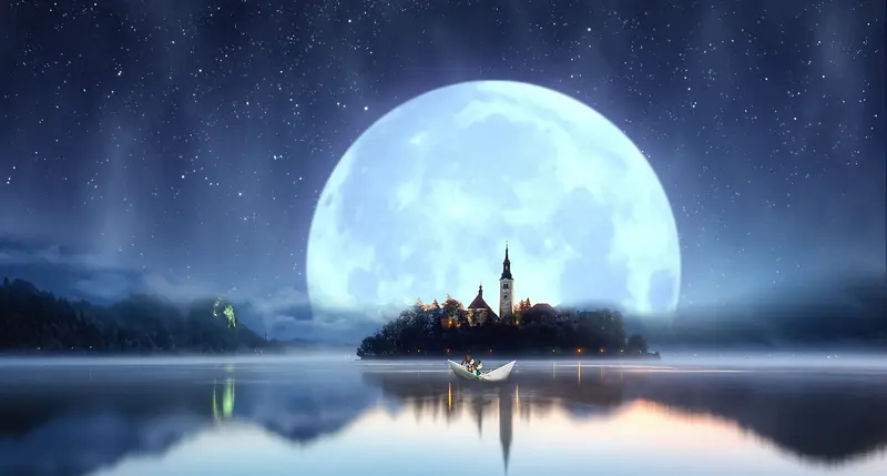 童话意境月亮城堡夜空