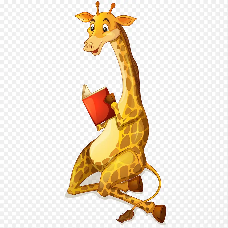 卡通看书阅读的长颈鹿