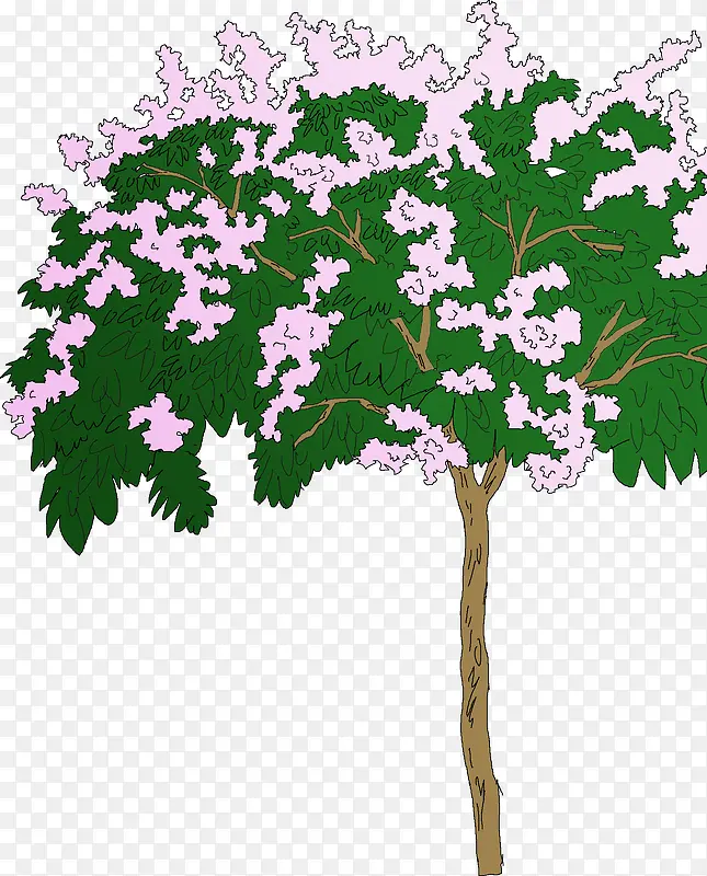 手绘创意扁平开花的大树
