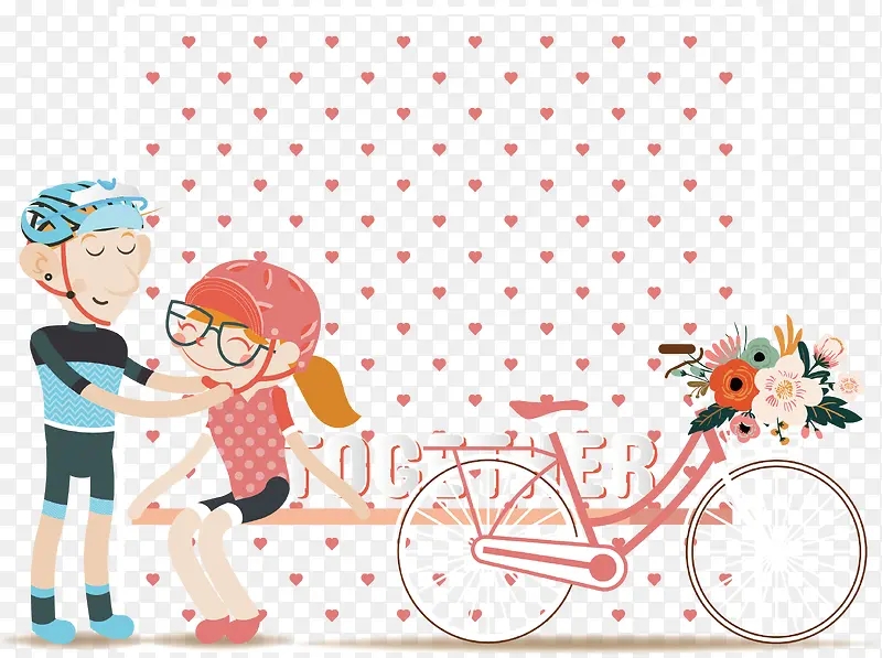 骑自行车的情侣矢量图