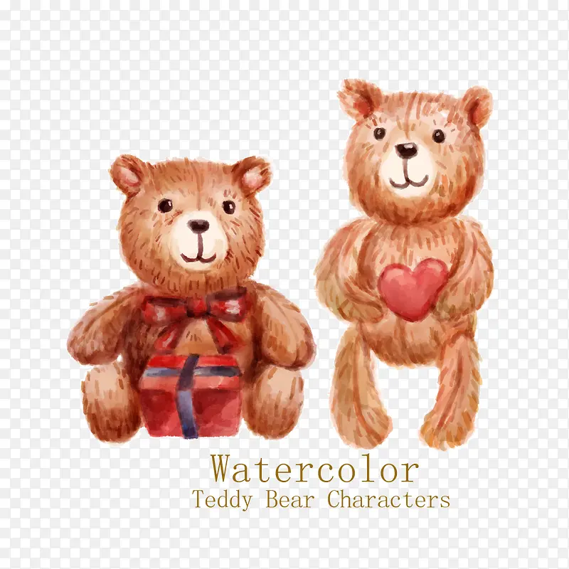 2只水彩泰迪熊矢量素材
