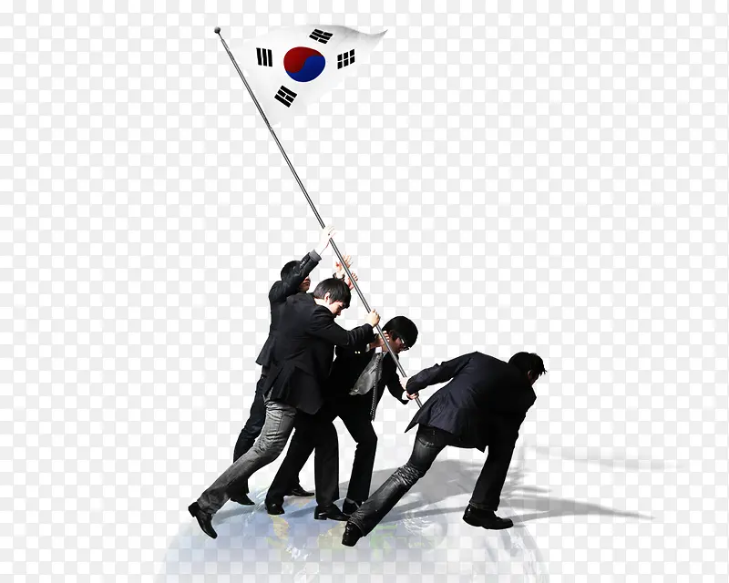 一群人扛着韩国国旗