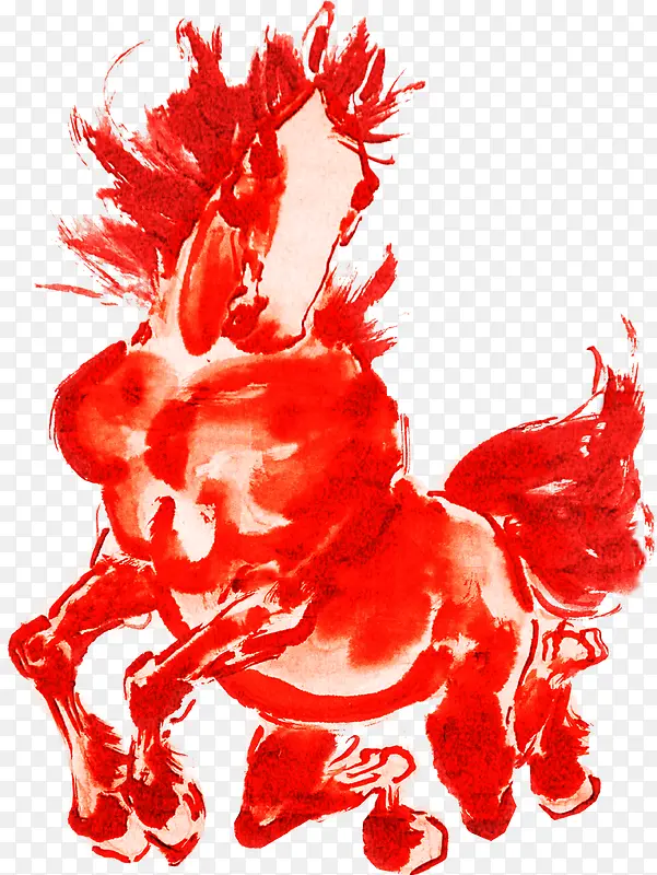 水印红色骏马插画