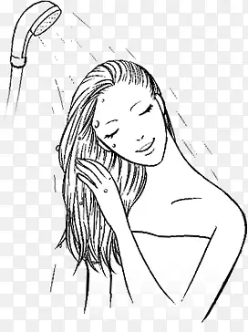素描洗头发的女人