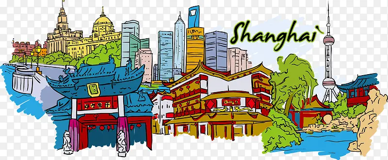 上海矢量建筑涂鸦