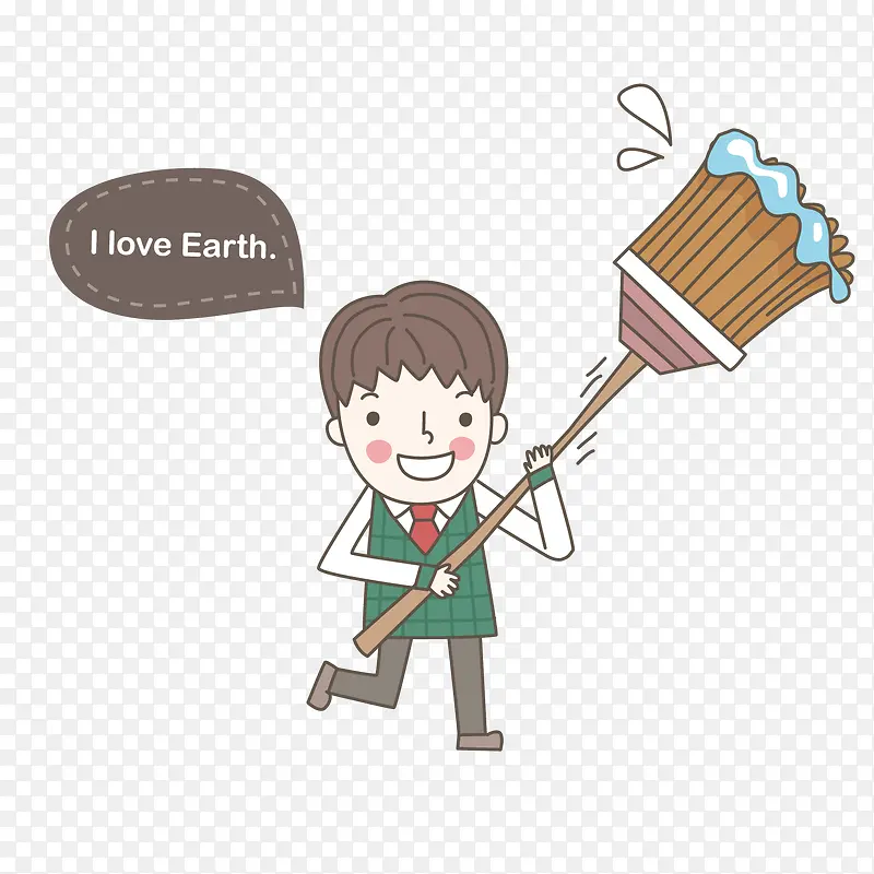 矢量男孩打扫卫生
