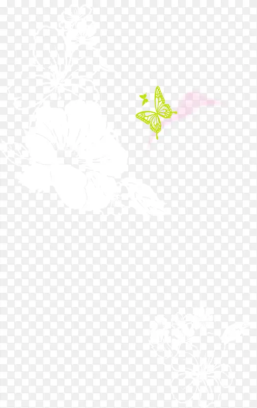 白色线条花朵绿色蝴蝶