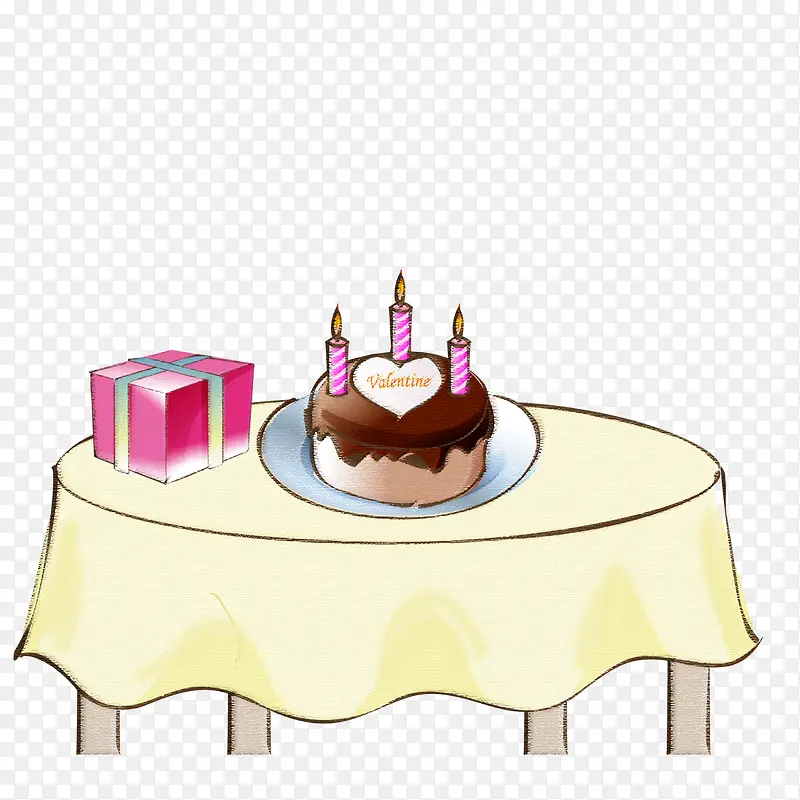 桌子上的生日蛋糕和礼物