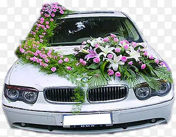 白色宝马婚车花朵