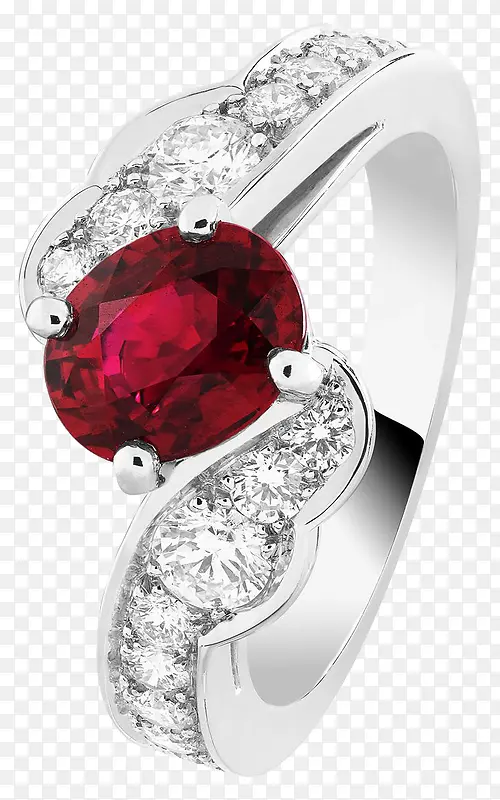 产品实物红色单科钮壁红宝石戒指