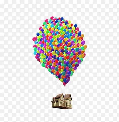 挂着小房子的彩色气球