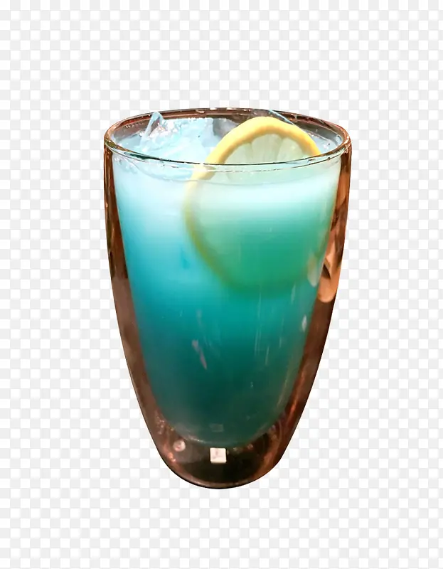 玻璃杯装蓝色蓝柑味气泡水