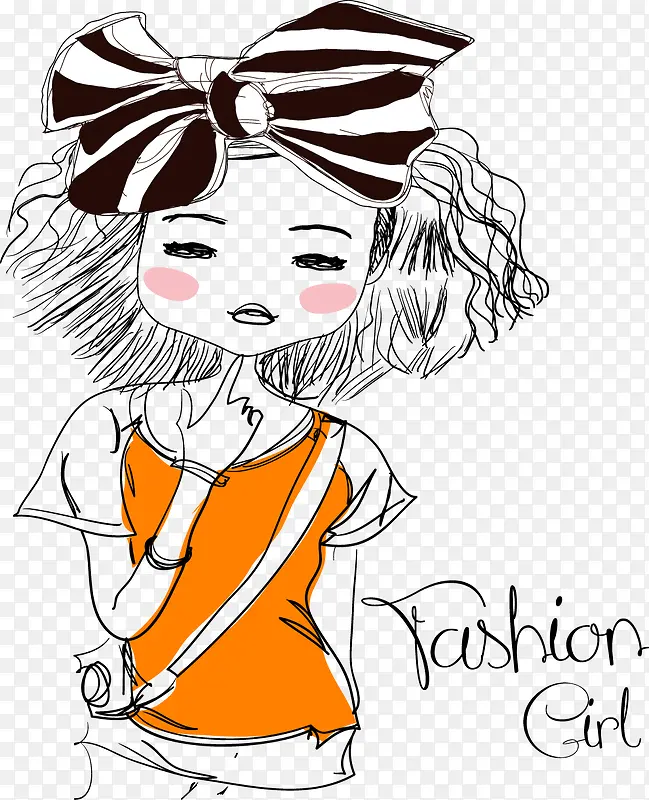 卡通橙色衣服小女孩