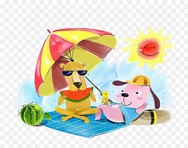 太阳伞下的小狗